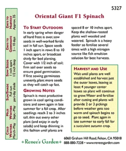 Renee's Garden Spinach Japanese Oriental Giant 6 Renee's Garden Spinach Japanese Oriental Giant -Brandt Sales 5327 pb